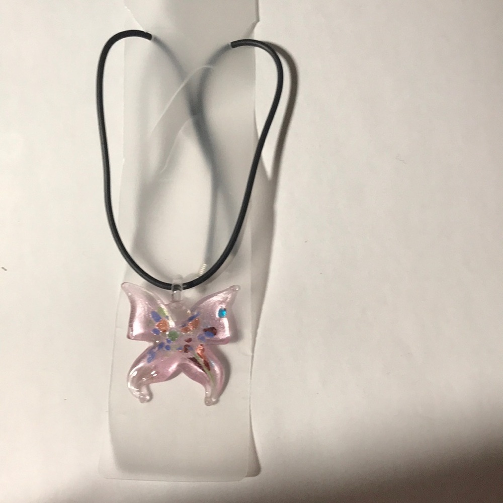 Murano Glass Butterfly Necklace on rubber cord NEW